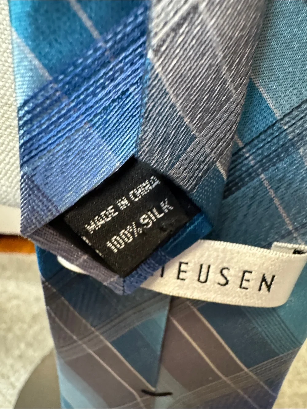 Van Heusen Blue Plaid Silk-Feel Tie